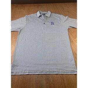 FootJoy Men’s Golf Polo Shirt Blue White Striped Short Sleeve Logo Large